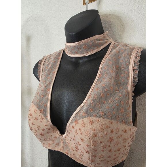 Victoria's Secret Small Halter Neck Mesh Bra Rose Gold Stars Lined Plunge - Picture 8 of 8